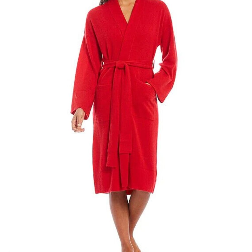 NWT Van Winkle & CO. WOMENS RED Cashmere SHAWL COLLAR ROBE - Picture 13 of 13